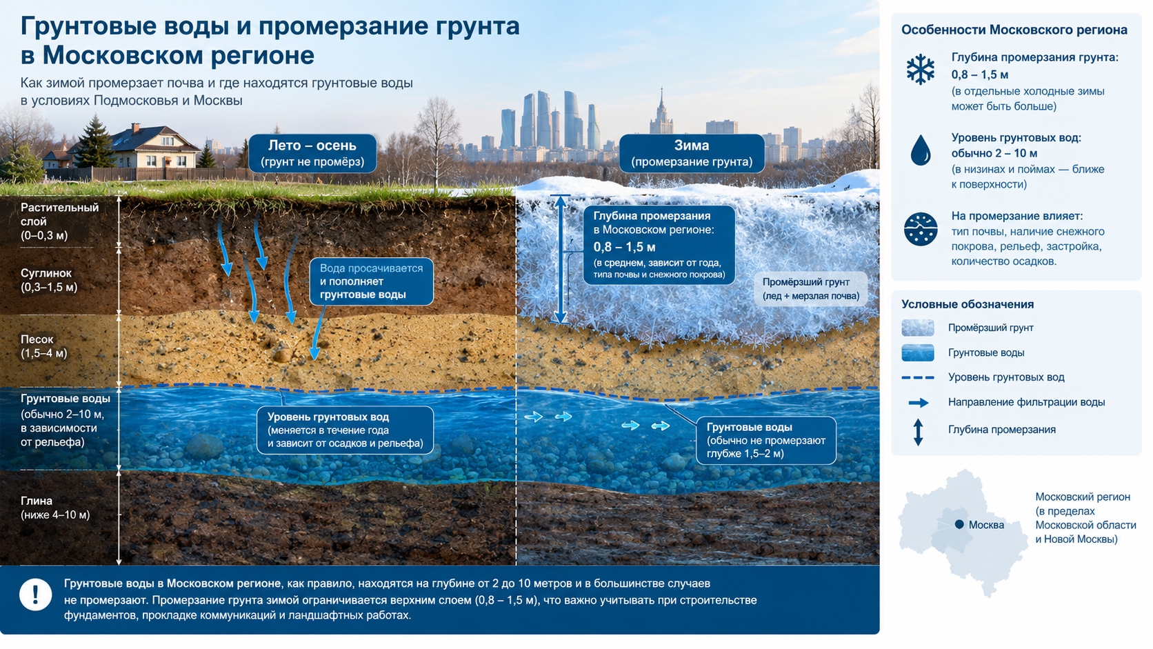 Грунтовые воды и промерзание грунта в Московском регионе: как они влияют на стройку