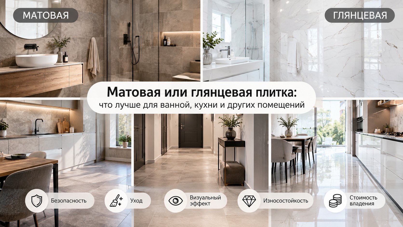 Матовая или глянцевая плитка: что лучше для ванной, кухни и других помещений